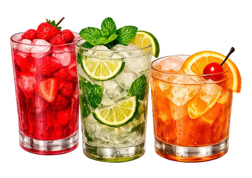 Vasos con bebidas alcohólicas saborizadas